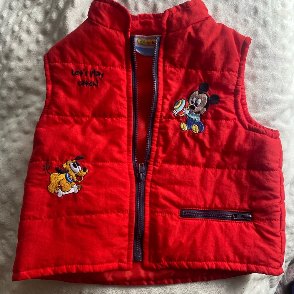 Disney Red Quilted Vest with Stand-Up Collar
